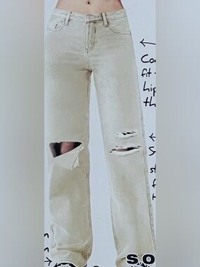 S.O.N.G 90's Boyfriend Jeans Low Rise BEIGE Denim